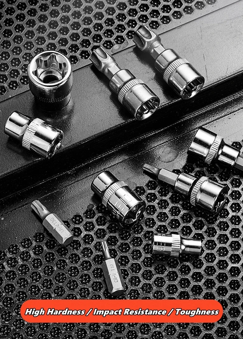 34pcs Torx Bit Socket & E-Torx Star Socket Set 1/4" 3/8" 1/2" Drive Male Female E-torx Bits Handheld Tool with Case