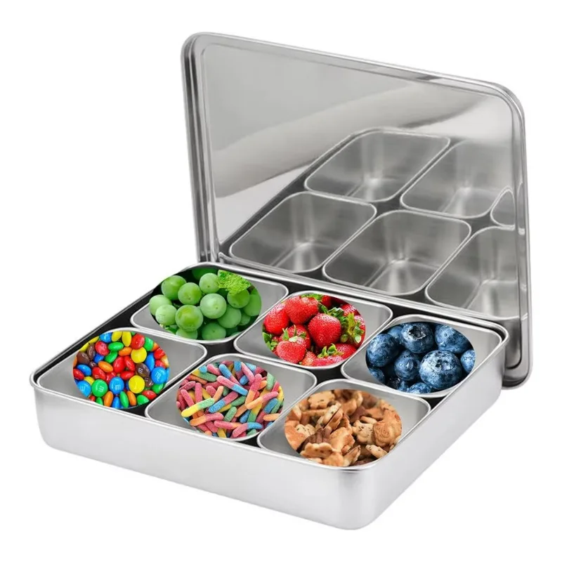 

Kitchen utensils 6-grid condiments, spice container set, snack seasoning box, stainless steel sub-packing tray with lid