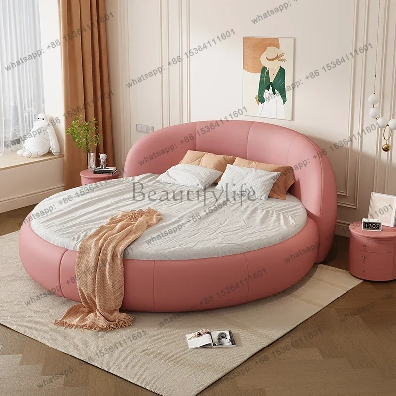 LSWooden Price Bed Double Decoration Couples Girls Circle Double Bed Adults Modern Style Cama Matrimonial Furniture For Home
