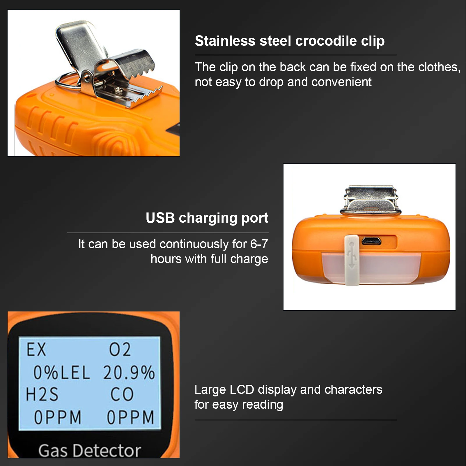 4in 1 كاشف الغاز CO H2S O2 EX تستر محلل قابلة للشحن شاشة الكريستال السائل ضوء الصوت إنذار الاهتزاز جهاز اختبار جودة الهواء