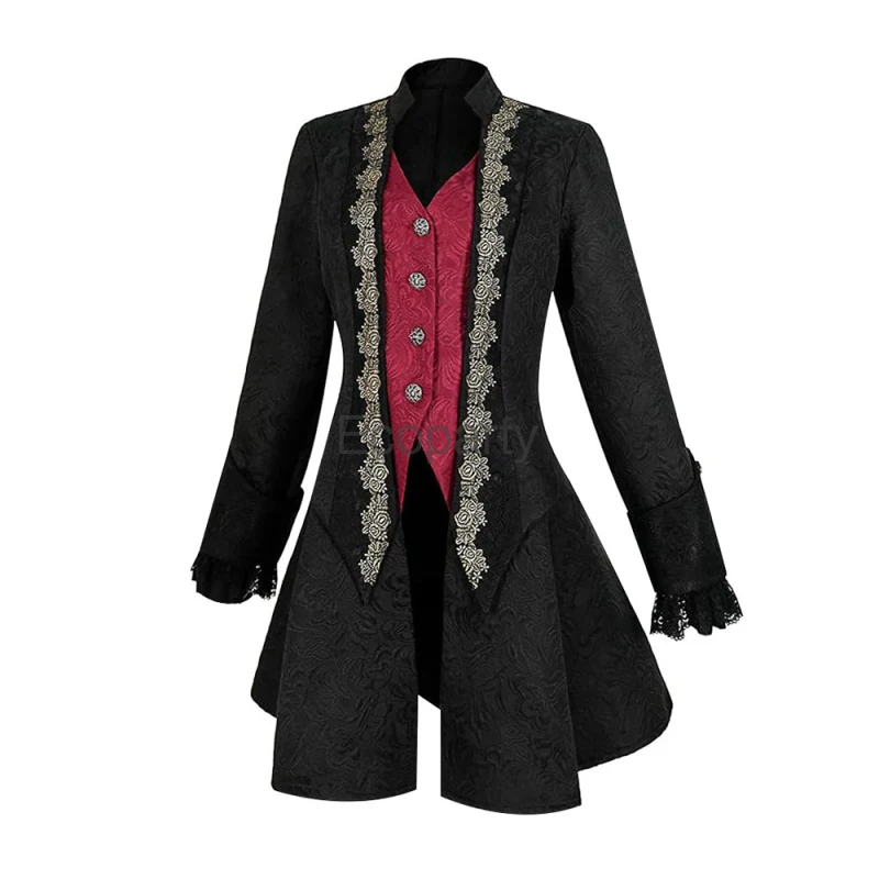 Medieval Deluxe Victorian Prince Costume Men Retro Long Sleeve Embroidery Steampunk Gothic Jacket Halloween Party Cosplay Outfit