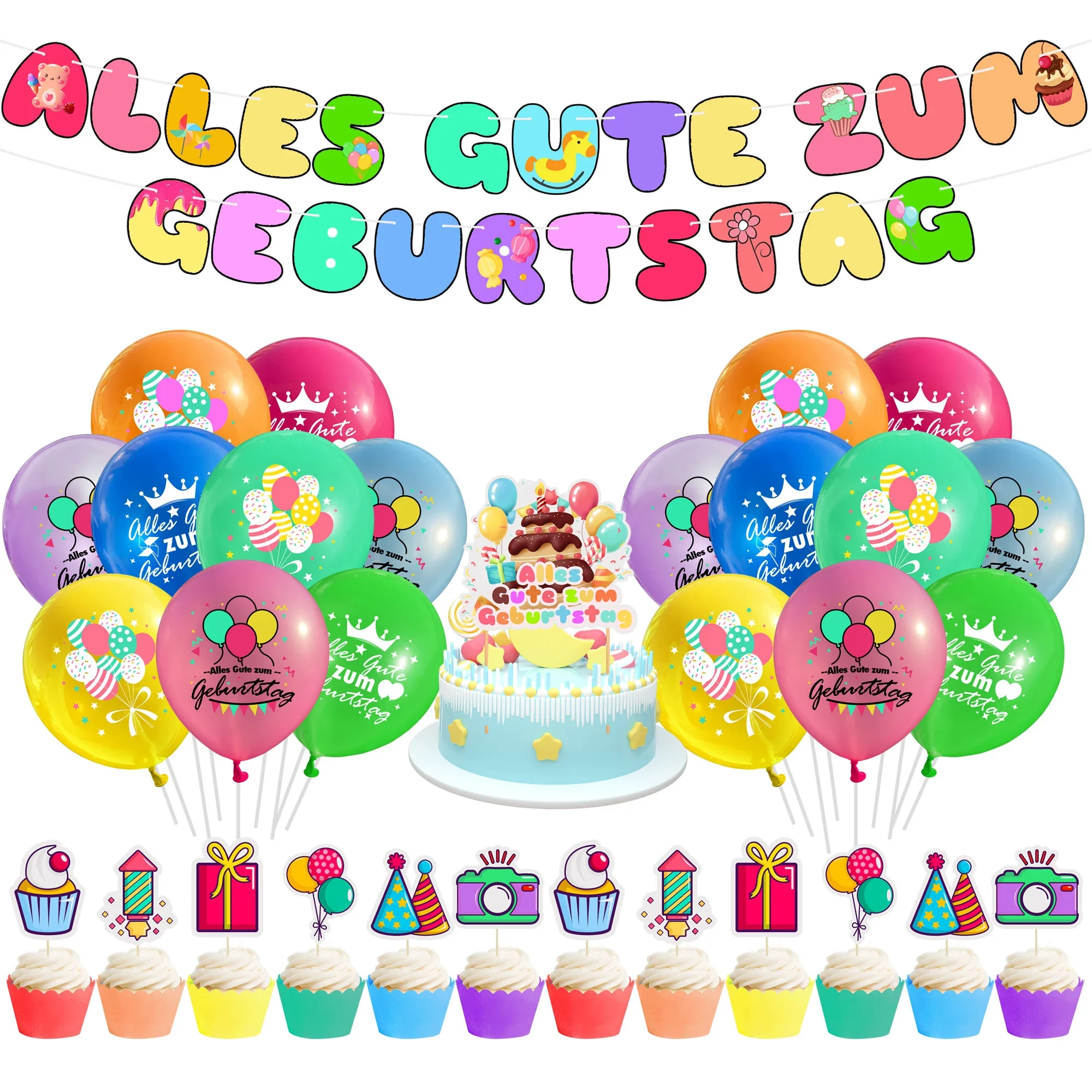 Alles Gute zum Geburtstag Party Dekoration Luftballons Banner Alles Gute zum Geburtstag für Kinder Geburtstag liefert Kuchen Topper Tattoo Aufkleber