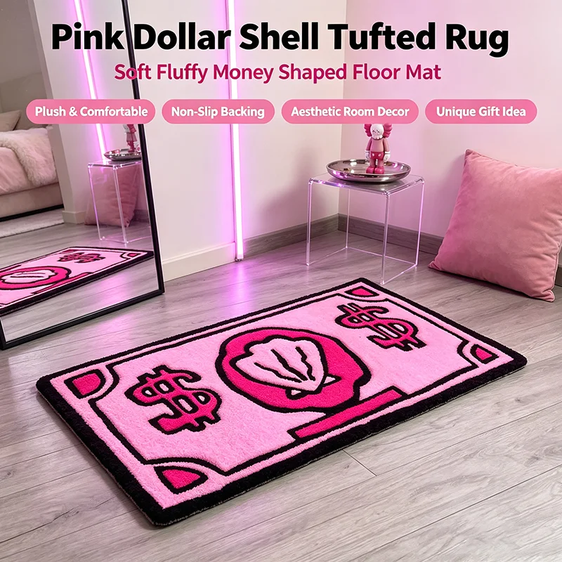 Novelty Dollar Shell Tufted Carpet Soft Fluffy Bedroom Bedside Rug Hip‑hop Style Household Bathroom Non‑slip Door Mat Home Decor
