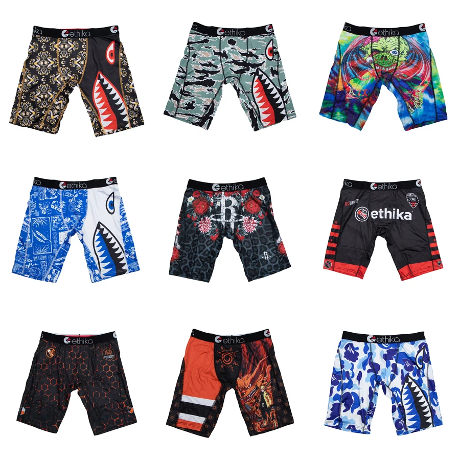 ETHIKA 1Pcs Sexy Men Underwear Boxers Breathable Swimming Man Underpants Plus Size Print Mens Panties Trunks Men's Boxer Briefs