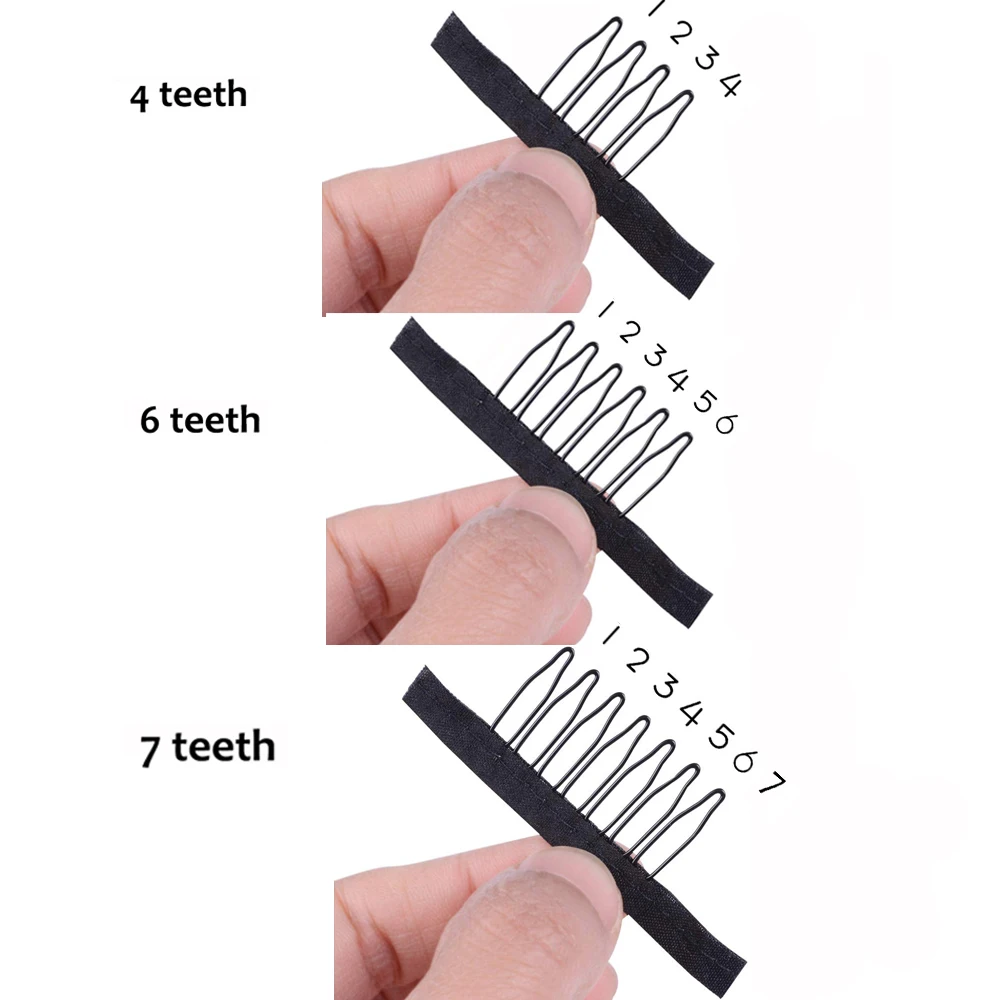 가발 빗 클립 4개의 이빨이 있는 헤어 익스텐션 클립 스테인리스 스틸 가발 클립 빗 고무가 있는 스냅 클립 헤어 익스텐션용