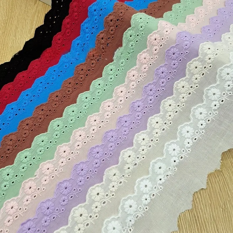 

14Y X5.5CM Wide, New Fashionable Small Chrysanthemum Cotton Embroidery Lace Stickers Handmade Clothing Accessories Decoration