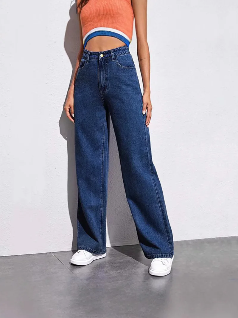 

High Waist Comfortable Jeans Wider Leg Straight Jeans Slimming Vintage Relaxed Jeans Vintage American Draped Trousers