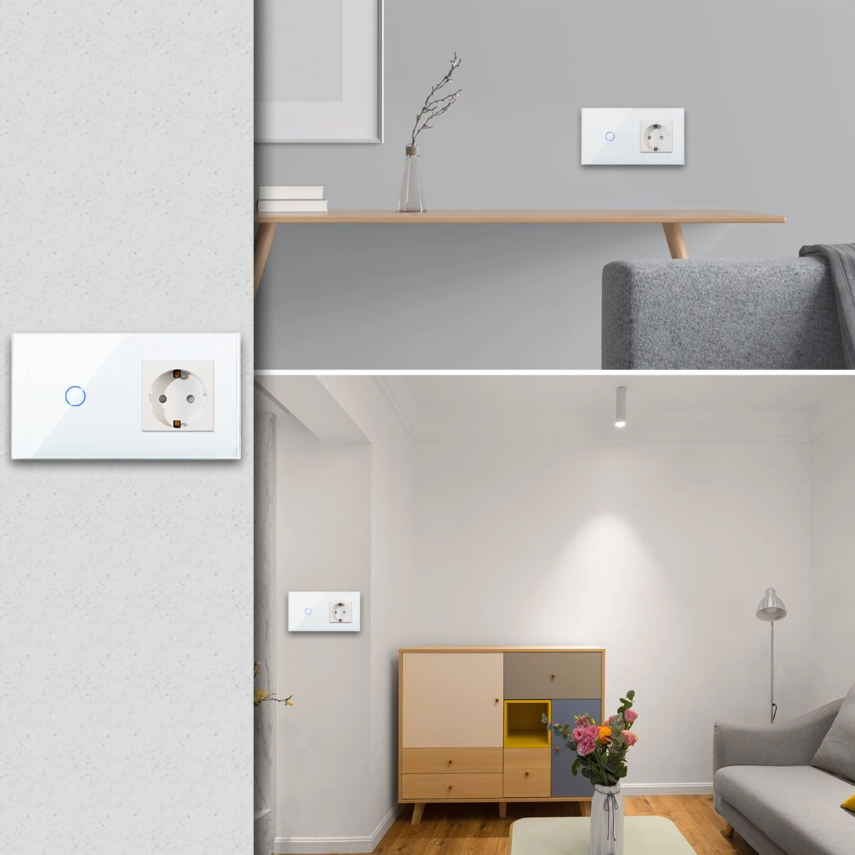 WiFi Tuya Smart Touch Switch con presa elettrica a parete Standard ue Zero Fire Line controllo vocale Alice Smart Life Tuya App