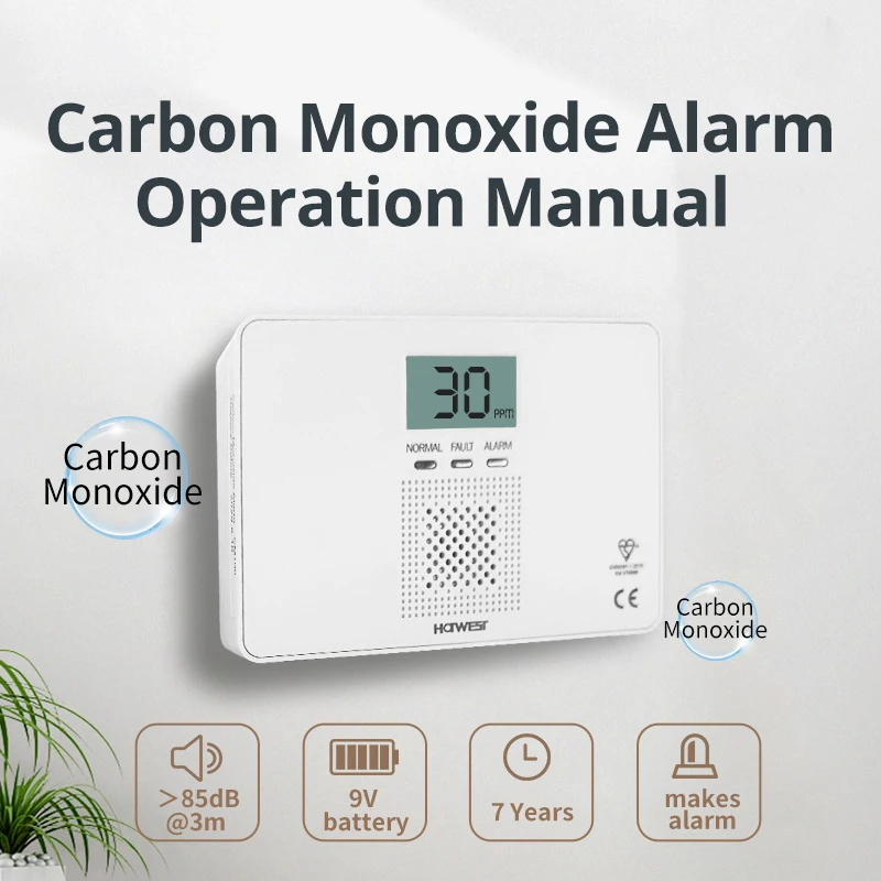 CM100 Carbon Monoxide Alarm with LCD Display CO Detector Loud 85 dB Alarm Replaceable Battery EN 50291:2018 Certified from BSI