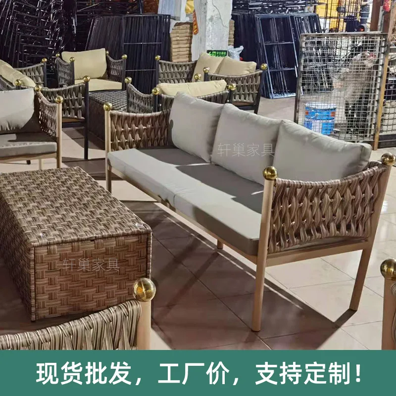 Customized sunscreen outdoor terrace, garden, balcony, waterproof mesh, red rattan chair, tea table combination