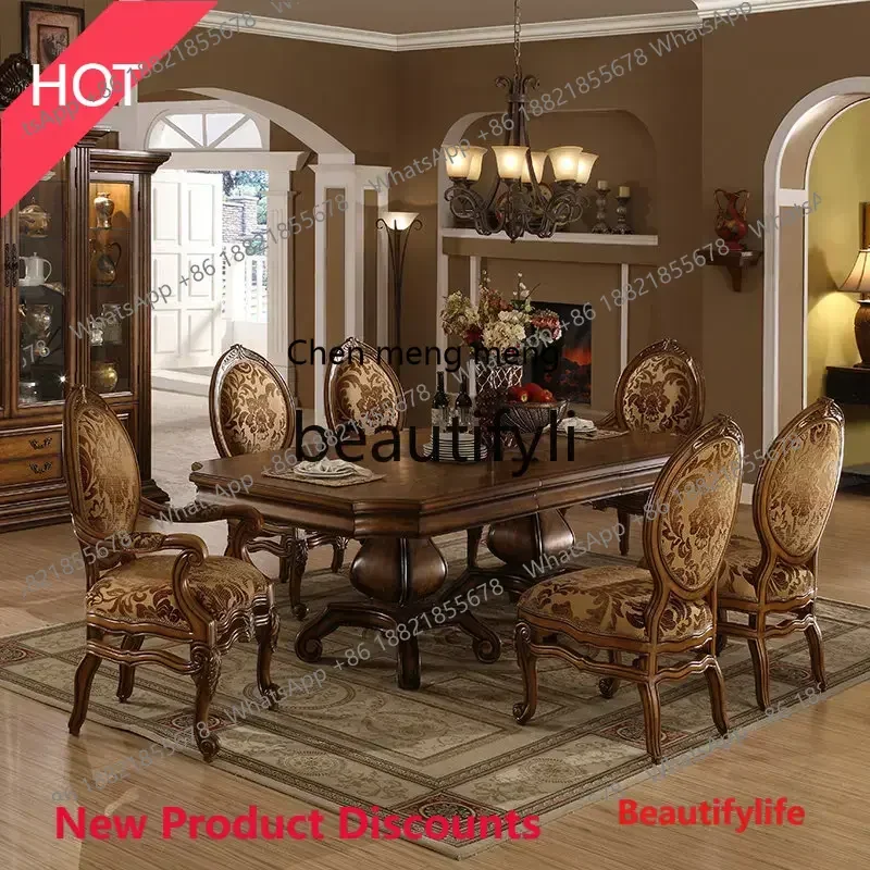 

A32 European solid wood dining table and chair combination American carved design dining table American home dining table