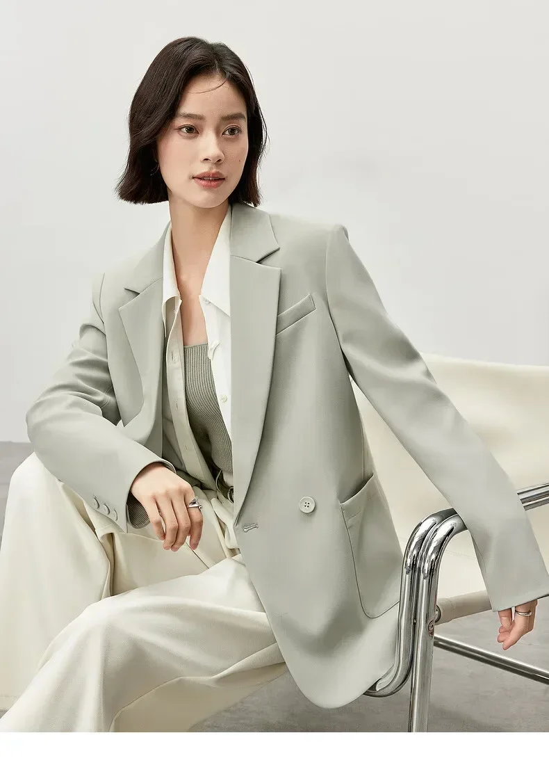 SENTUBILA Texture Twill Blazers for Women 2024 Autumn Straight Notched Collar Office Lady Work Business Coat Female 143X57042