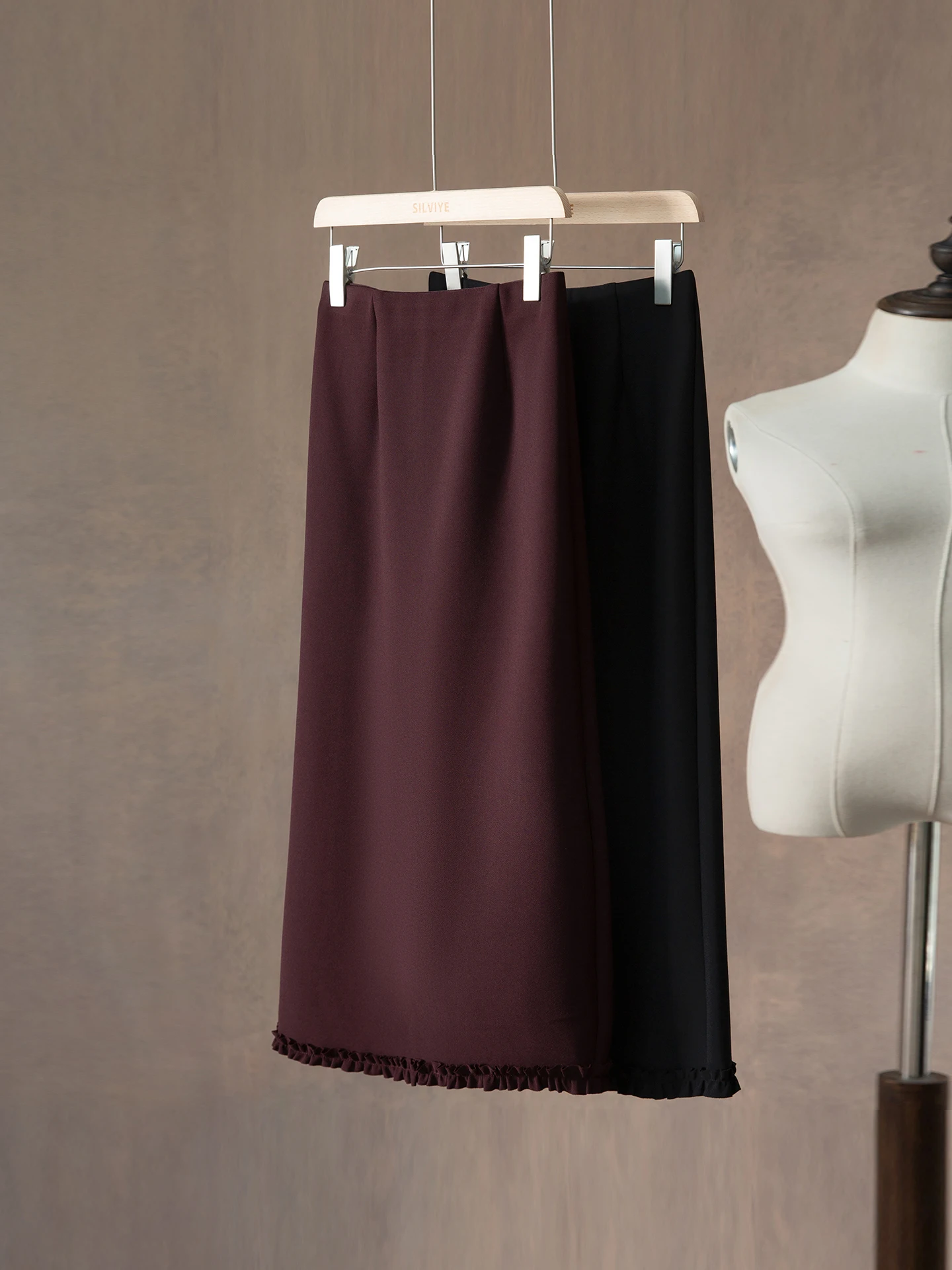 

High Waist A-Line Straight Cut Skirt Women's Versatile f-length Polyester Fiber Elastic Waist Earlet Lace Design Spring Au...