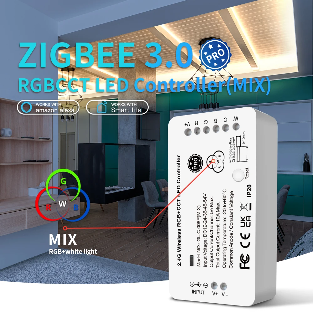 ZigBee LED Strip Controller RGBCCT Pro Color White Light Mix Homey Alexa Tuya SmartThings App 2.4G RF Remote Control