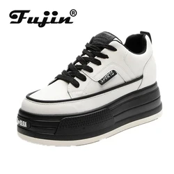 Fujin 7 cm Sneakers con zeppa con plateau in vera pelle Scarpe da donna Décolleté con tacco in pelle Stivali Donna Primavera Autunno Inverno Scarpe in peluche