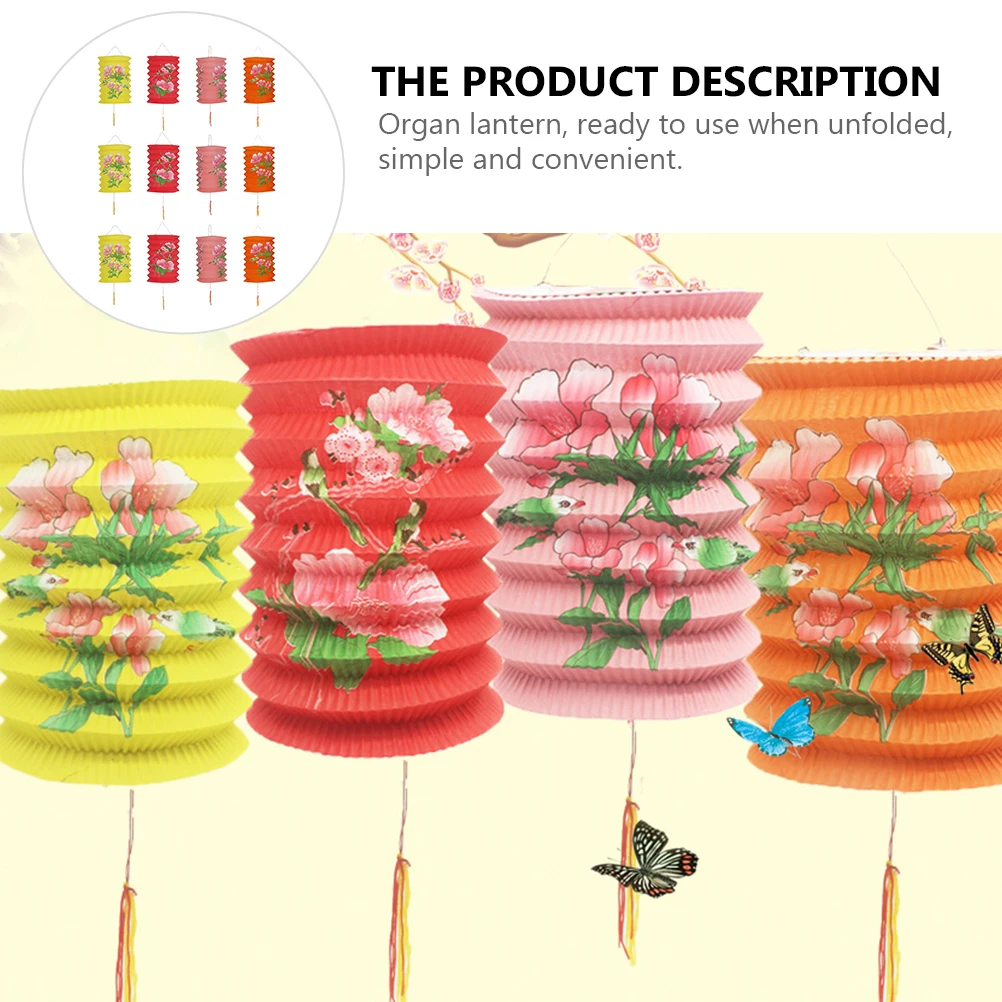 

12 Pcs Traditional Paper Lanterns Foldable Chinese Style Bright Colored Decoration Lightweight Unique Party