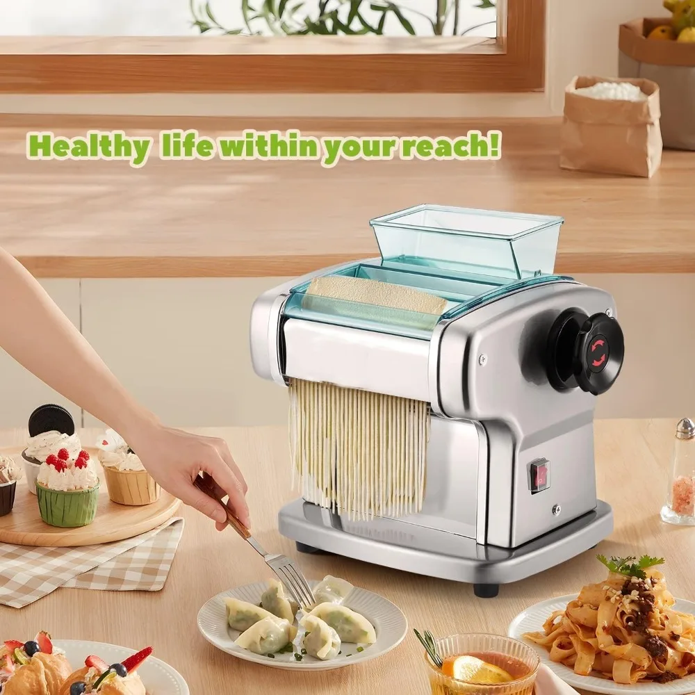 Automatic Noodle Machine Electric Stainless Steel Noodle Maker Commercial Family Use Rollers and Cutter with 9 ThicknessSettings