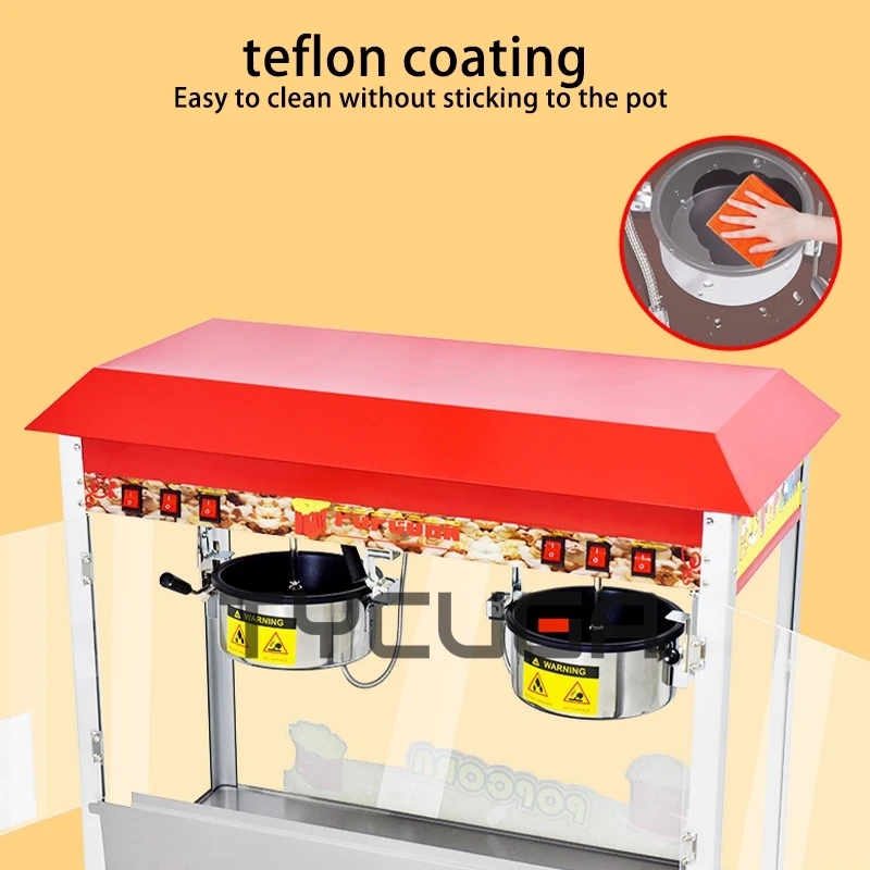 Коммерческая машина для попкорна Электрическая машина для попкорна с двойной чашей для киоска, стиль крыши, машина для попкорна с шариками-бабочками