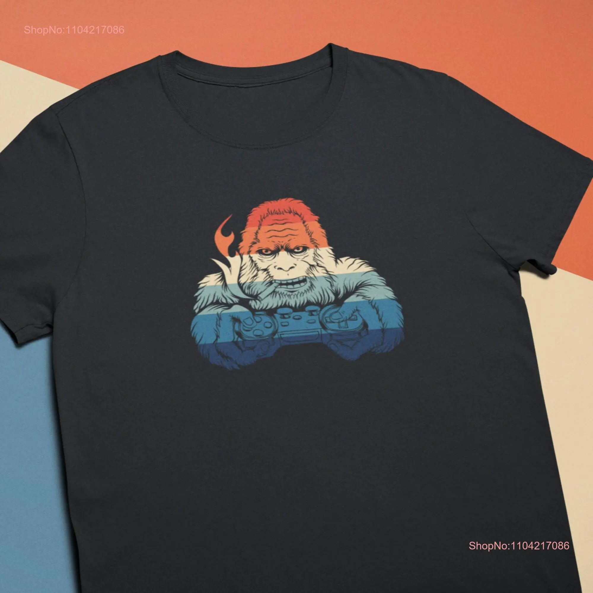 Sasquatch Gamer On a Black T Shirt long or short sleeves