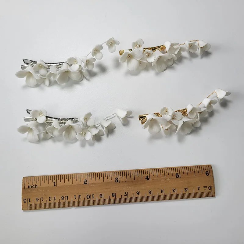 SLBRIDAL Handmade Ins Style Alloy Ceramic Flower Crystal Bridal Hair Clip Barrettes Wedding Headpieces Women Hair Accessories