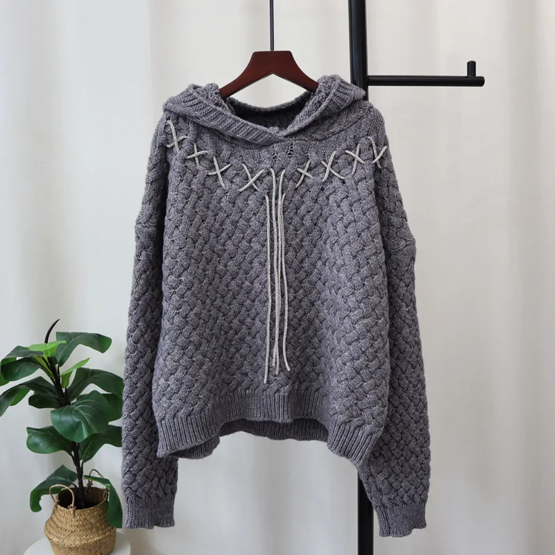 

Thick hooded pullover sweater 2024 women's autumn and winter new loose and lazy style knitted sweater top