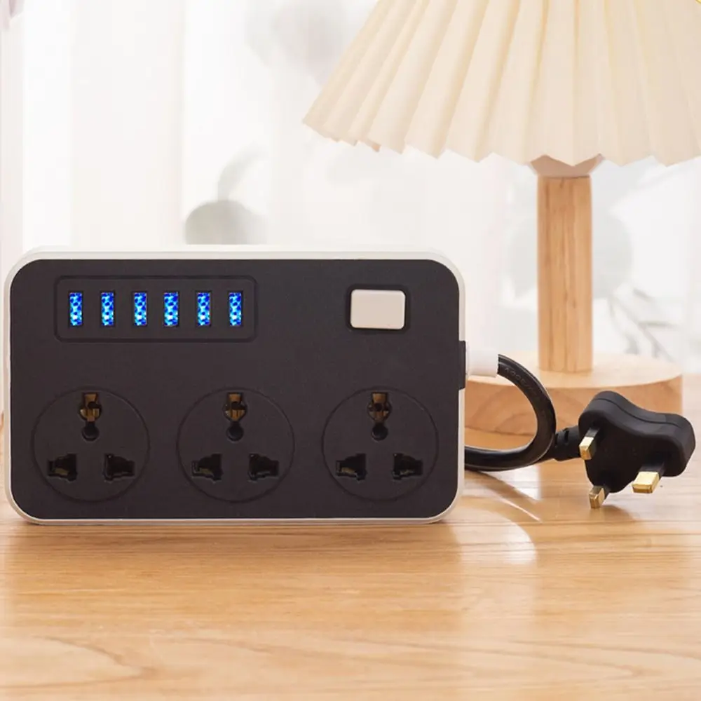 UK EU US Outlet Power Strip 2m Extension Cord 3-Outlets Surge-Protected Power Strip Power Button Safe Independent Switch