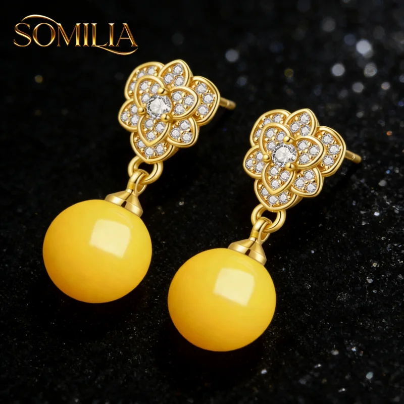 

Серьги-гвоздики S925 с жемчугом и натуральным желтым нефритом в винтажном дворцовом стиле, из серебра 925 пробы с позолотой 18K, изысканный ювелирный подарок для женщин