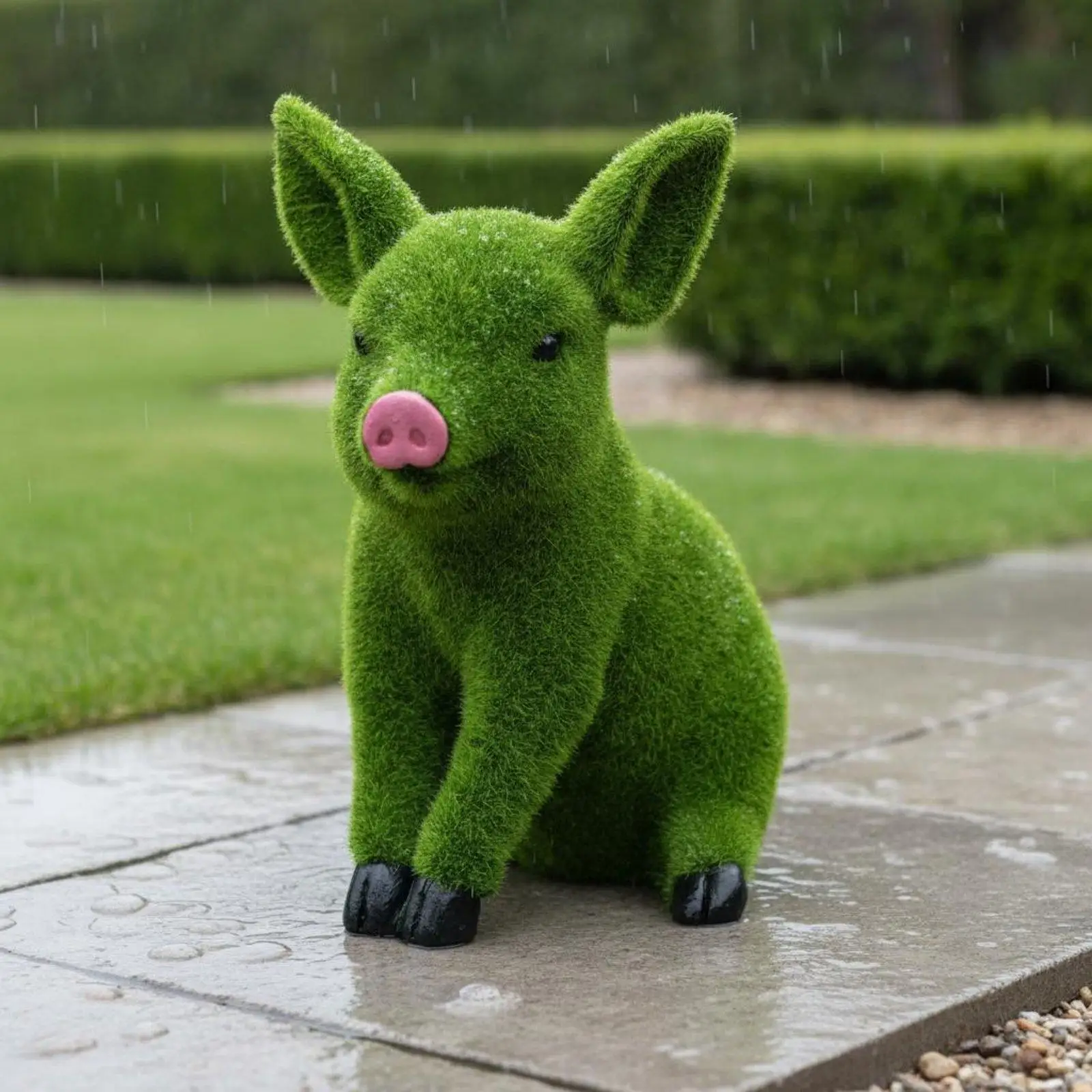 Outdoor Pig Figurine Resin Flocked Garden Animal Sculpture Decoration Statue for Lawn Porch Landscape Decor