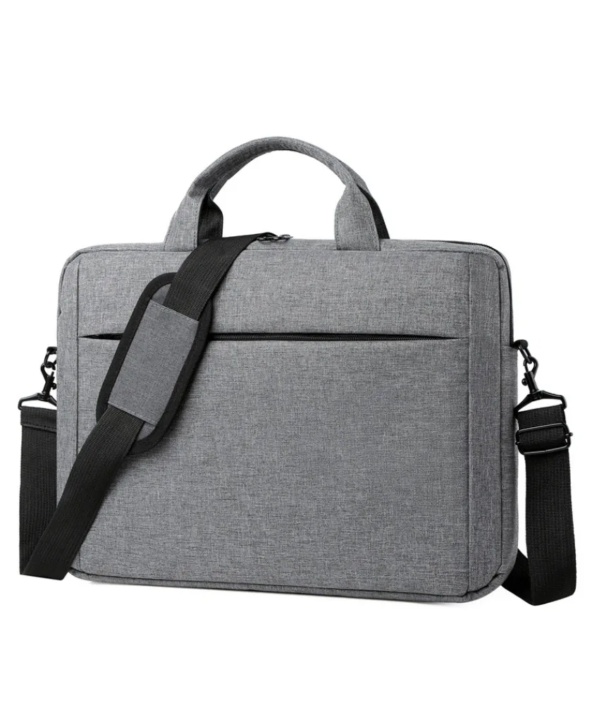 Black Laptop Briefcase With Detachable Shoulder Strap Multi Compartment Water Resistant Fabric For Work Travel And School