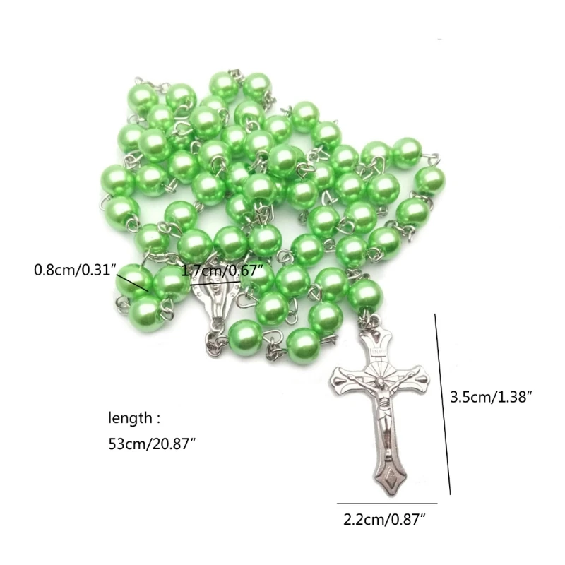 Elegant Rosary Beads Necklace Pendant Charm Neck Chain Long Pray Chains 8mm Beads Neckband Religious Jewelry