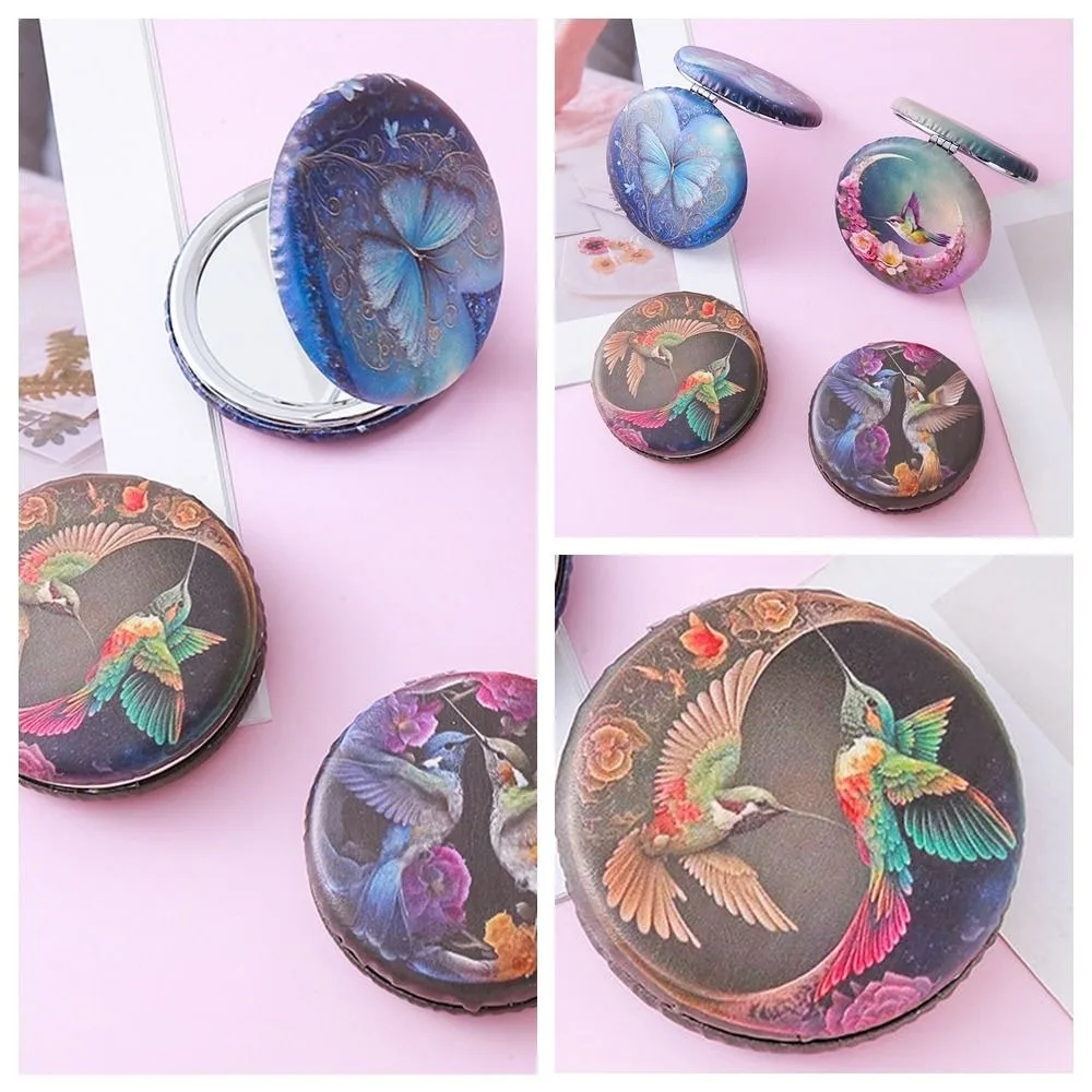 Flower Foldable Cosmetic Mirror Bird Butterfly Round Pocket Mirror Makeup Mirror Cosmetic Tool Flip-up Folding Mirror Dormitory