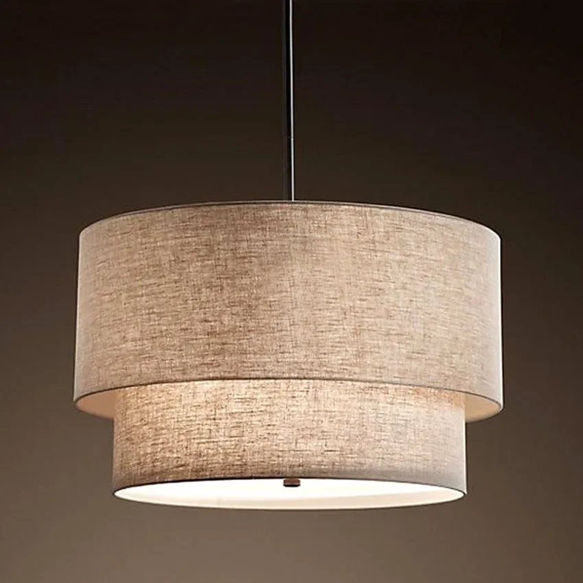 Luxury  Pendant Light for Dining Room Living Room Bedroom Mid Country Pastoral Style Black White Modern Double Linen Chandelier