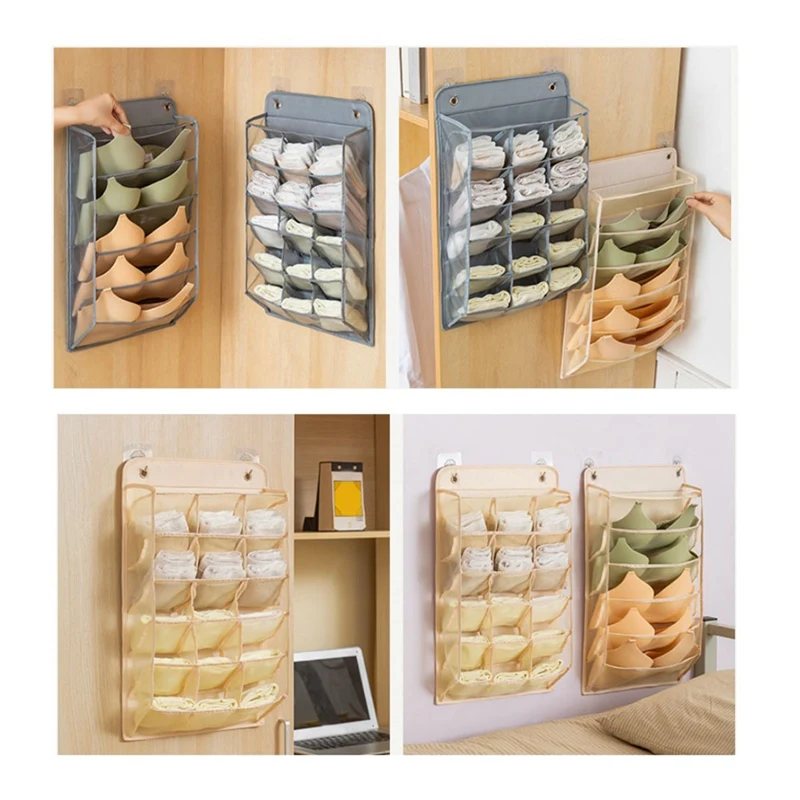 Bolsa con compartimentos para sujetadores y ropa interior, soporte para armario, para colgar en la pared, caja de almacenamiento, colgador, 15/5 rejillas