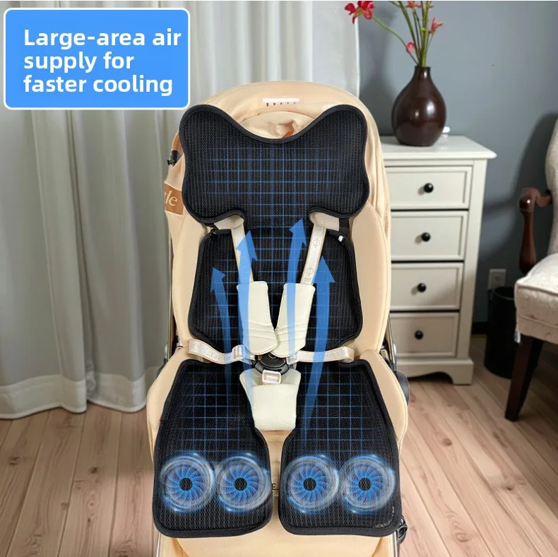 

External Power Bank USB Charging Removable Silent Fan Ventilation Cover Ice Silk Baby Stroller Cover Cool Car Safety Seat Cover