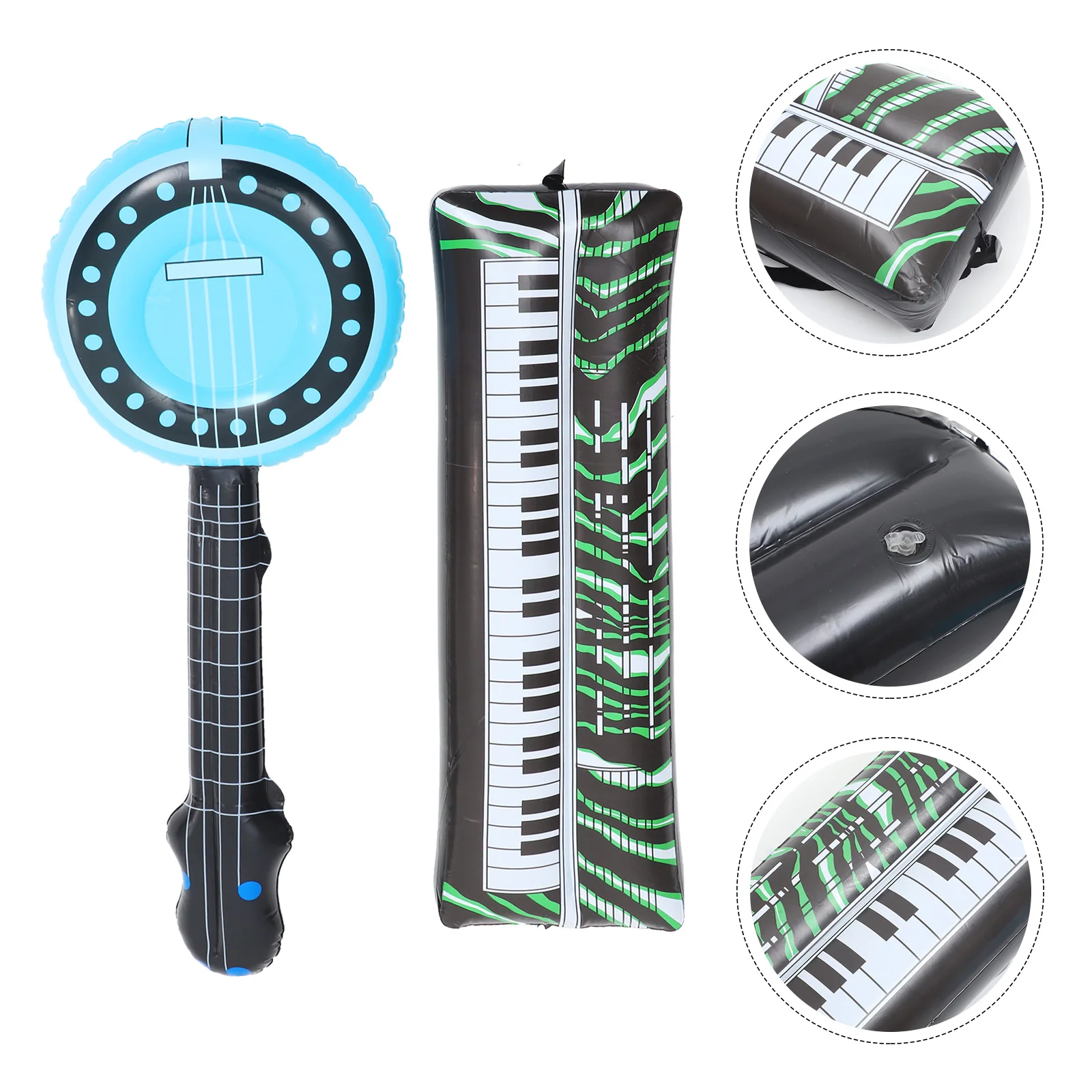 2 Pcs Inflatable Electronic Keyboard Banjo Musical Instrument Disco Hip Hop Party Photo Props Portable Funny Pvc