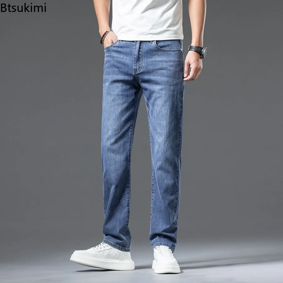Trend Straight Pants for Men 2024 Fashion Korean Style Casual Jeans Elastic Slim All-matche Trousers Men's Denim Pants Oversized