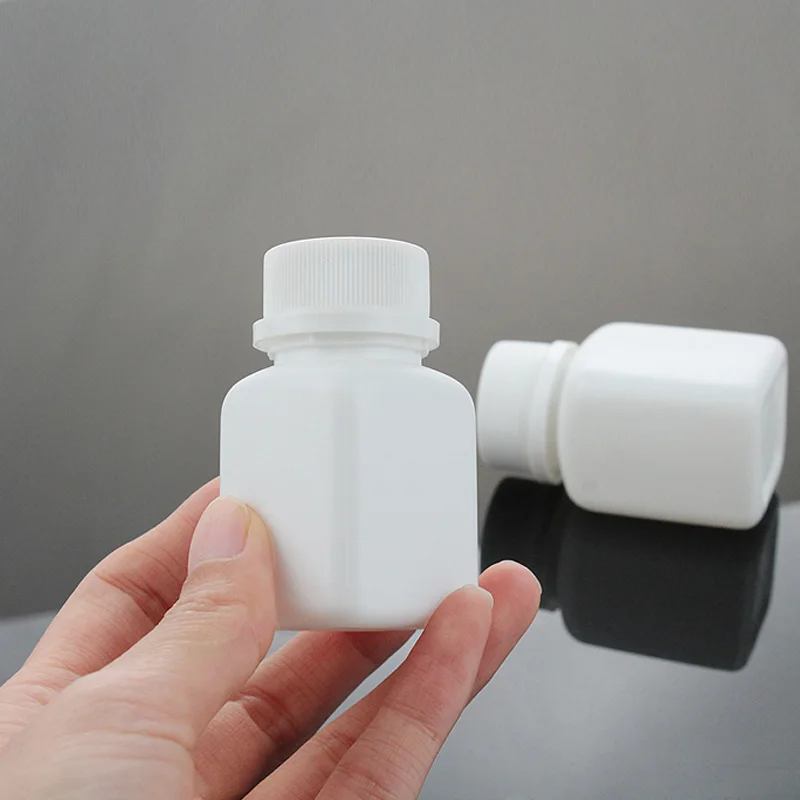 10/20/30/50/100pcs Empty 30cc 30ml White HDPE Square Shape Plastic Vitamin Pill Bottles with Tamper Proof Caps Lids for Medicine