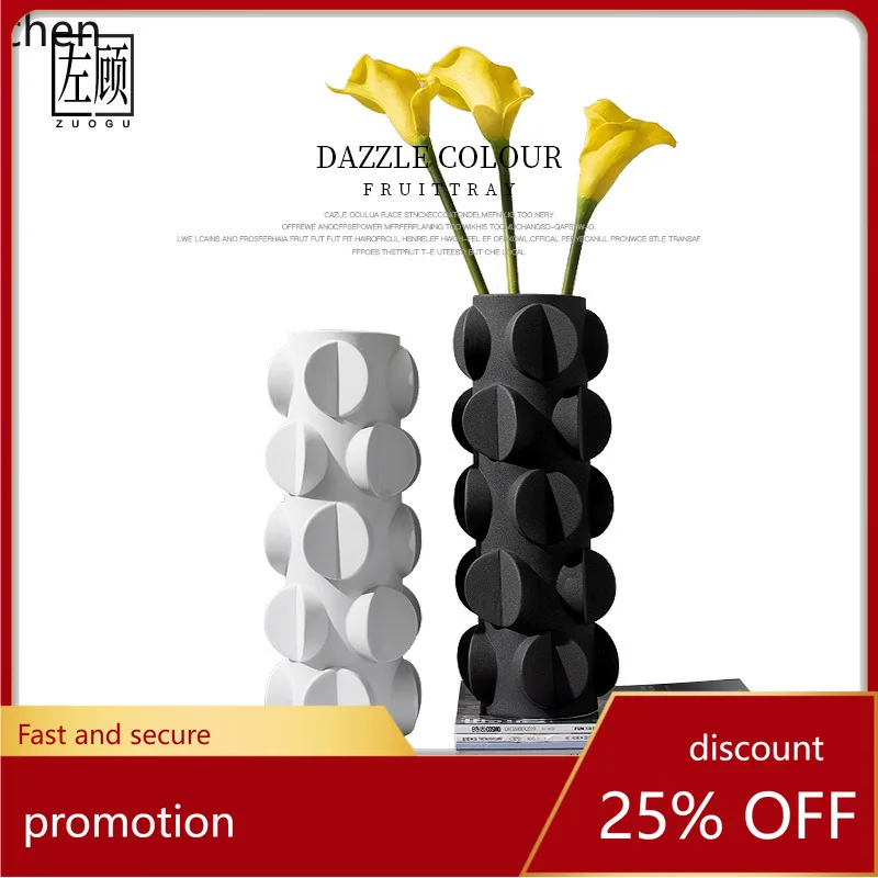 YFY Modern   Black and White Vase Living Room TV Cabinet Hotel Light Luxury Ceramic Flower Vase Entrance Decoration Ornament