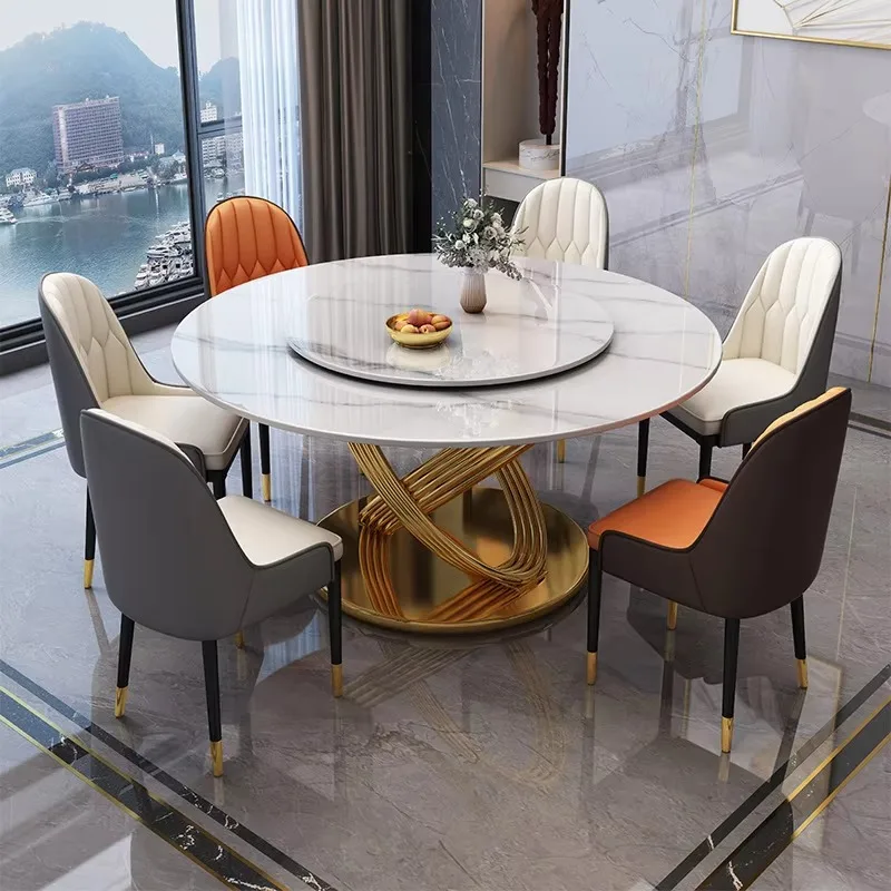 Luxury Round Dining Set For Home Italian Durable Round Dining Table Furniture Modern  Golden Dinner  With Chairs
