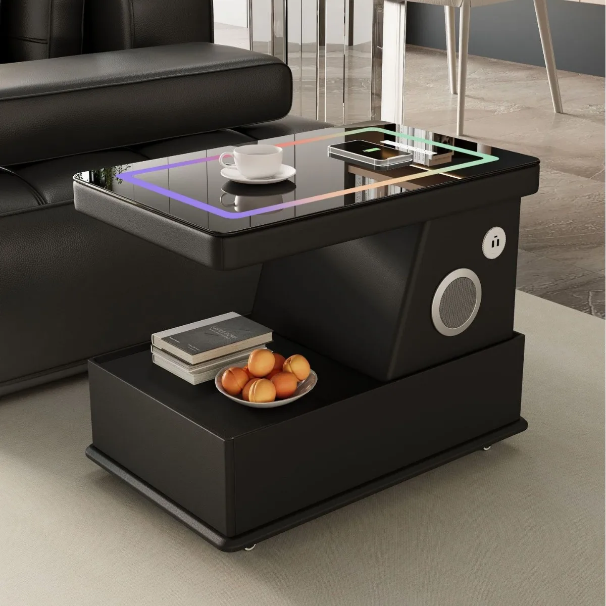 All solid wood intelligent mobile coffee table cart home side table, coffee table small apartment lifting folding movable side