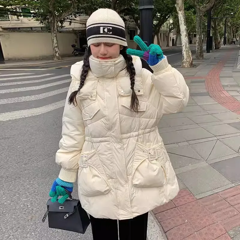 

2024 New Winter Down Cotton Jacket Women Parkas Hooded Mid-Length Zipper Thick Warm Padded Coat Female Straight Overcoat W500