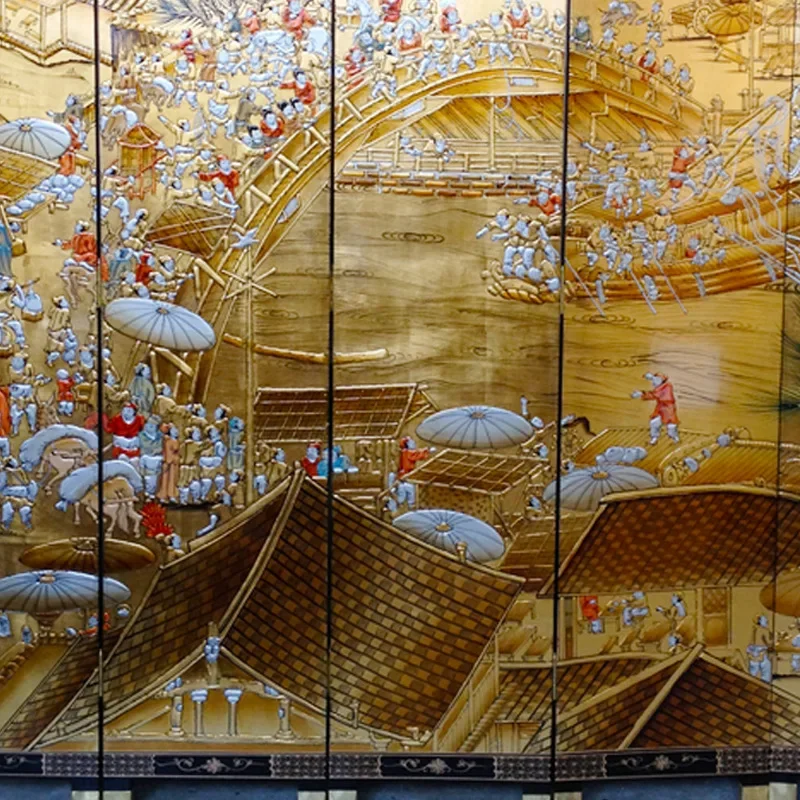 Screen Handmade Golden Painted Ming-Qing Period Furniture Live Background Wall