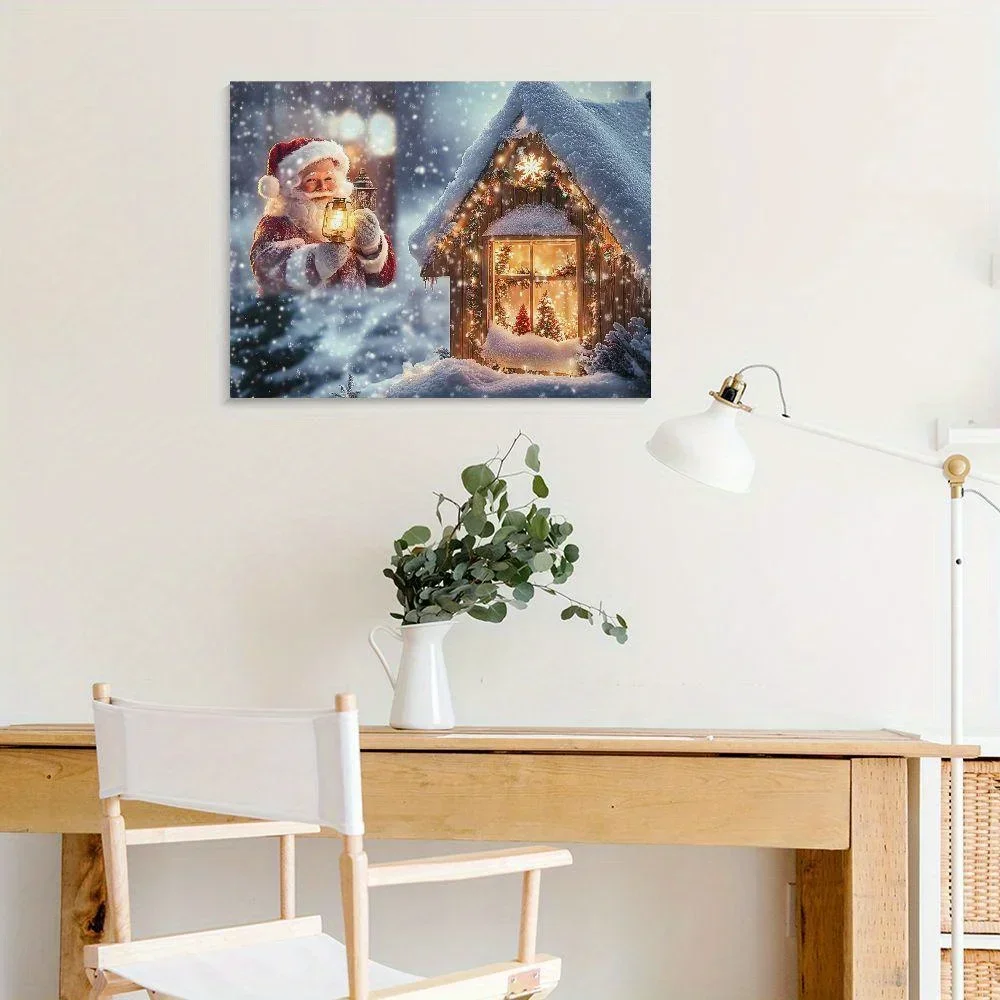 Kerstman met kerstavond geschenken canvas schilderij geschikt voor thuis slaapkamer woonkamer kantoor ingelijste huisdecoratie