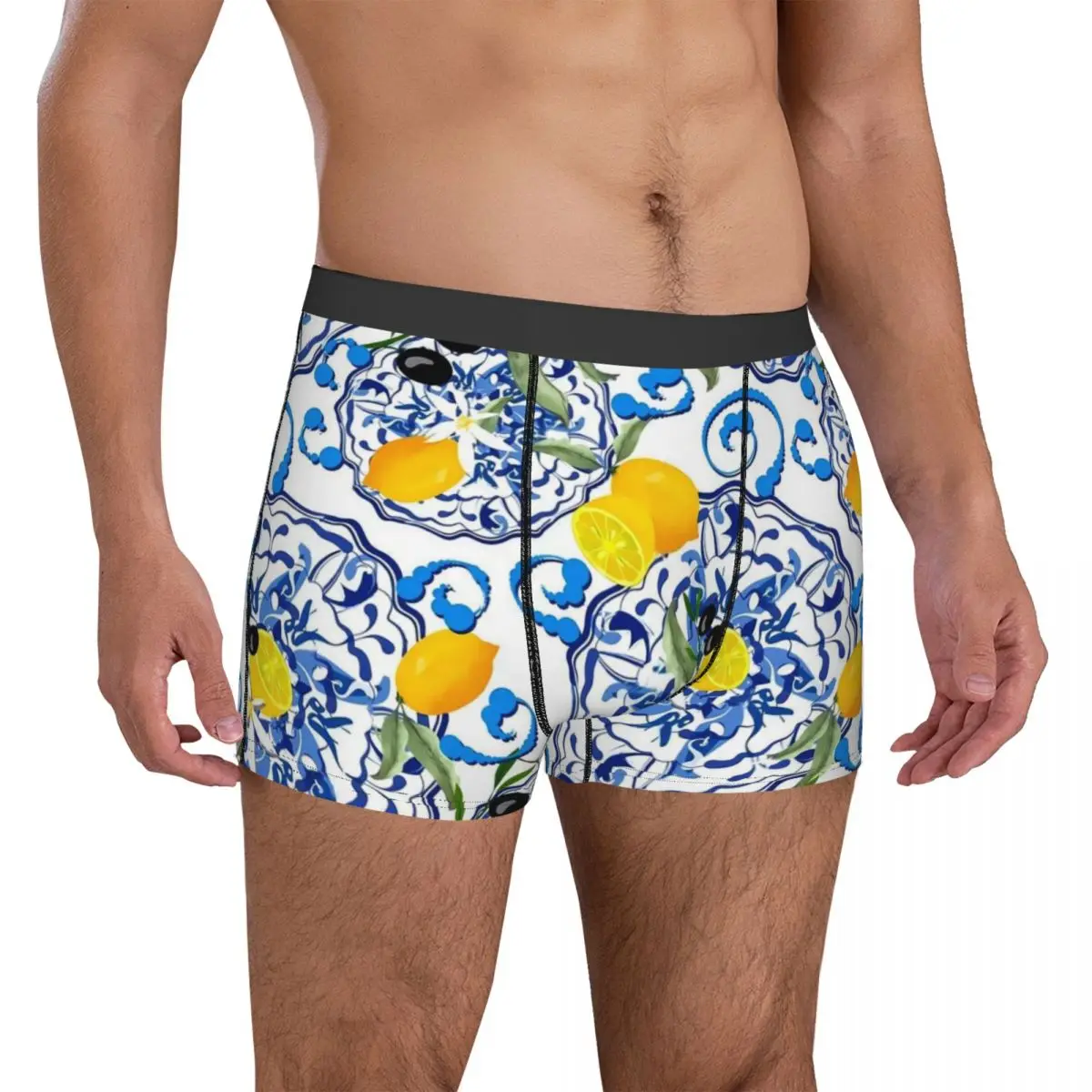 Retro Blue Flower Underwear Lemon Fruit Man Shorts Briefs Sexy Boxer Shorts High Quality Customs Oversize Underpants