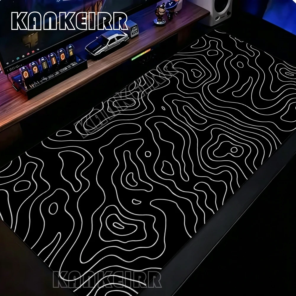 Liquid Mouse Pad Gaming Black And White Contour Lines Printon Demand Large HD Mousepad XXL Playmat Soft Carpet Laptop Mouse Mats image 2