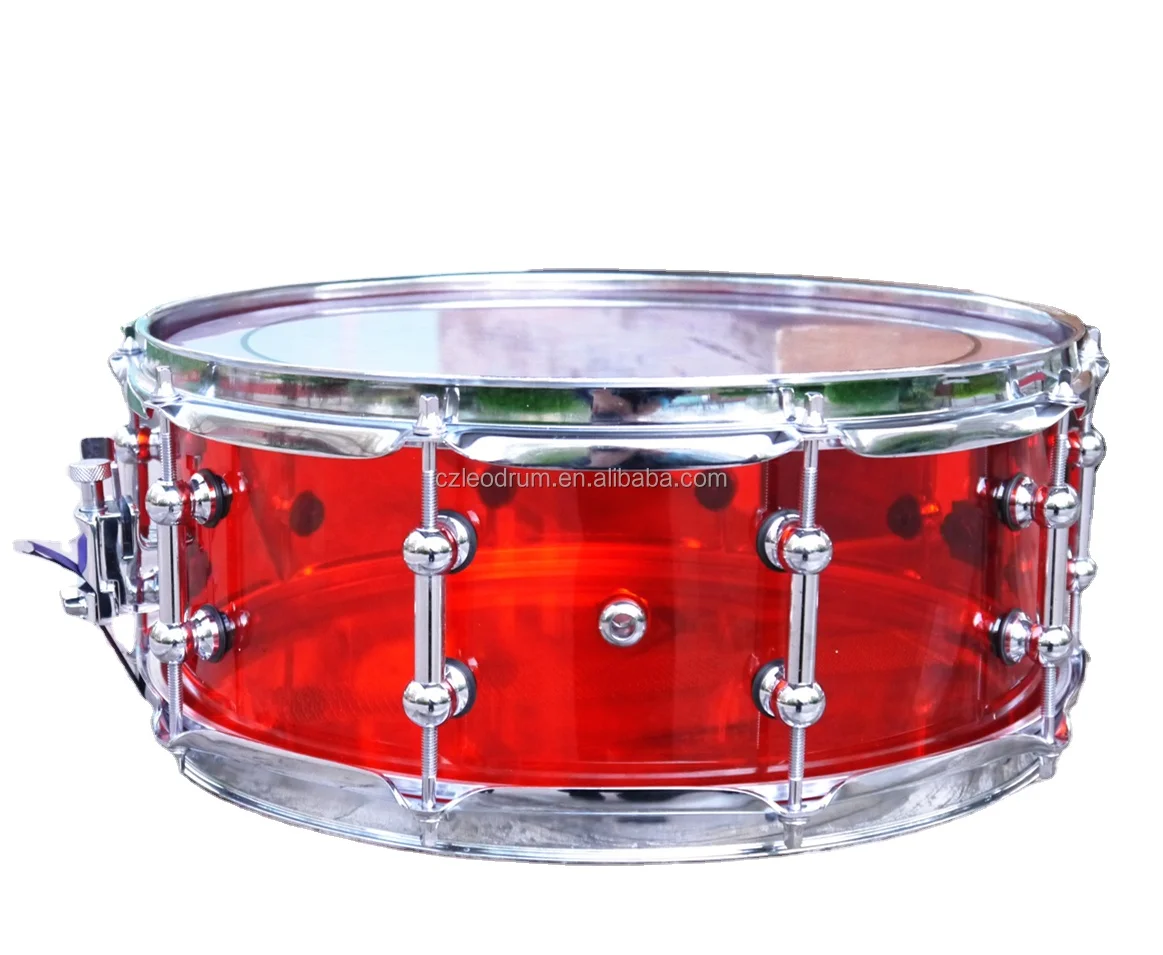 

High Quality Polished Red Acrylic Shell Snare Drums with Hydraulic Drum Heads