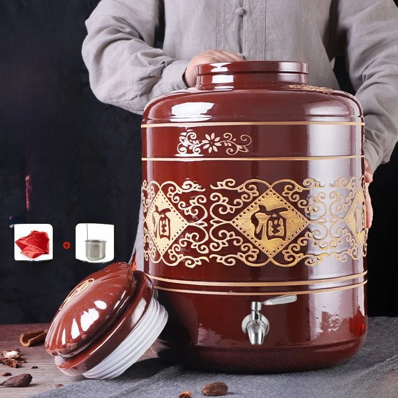 

Ceramic Wine Barrel for Long Term Storage Sealed Porcelain Beer Tank Home Use Wine Bottle Vintage Style Manual Craft