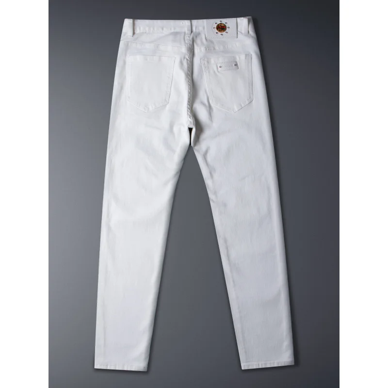 

White jeans men's 2025 summer thin men's clothing elastic slim fit small feet fashionable casual pants