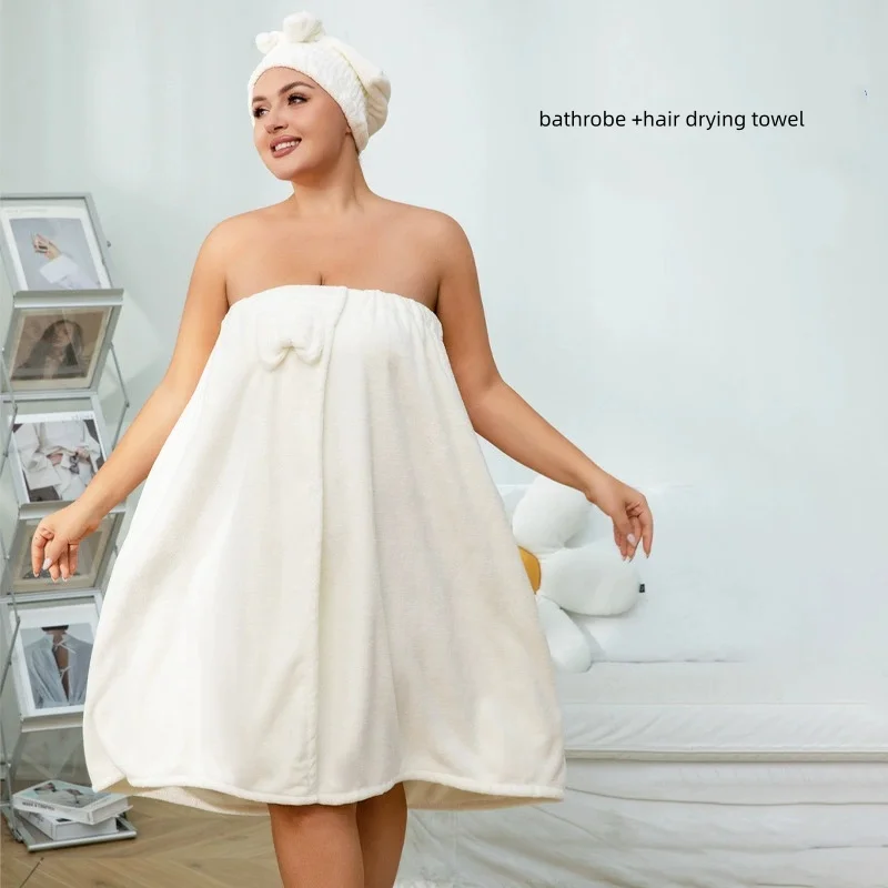 White Women Strapless Bathrobe Towel Set Adjustable Large Size Soft Absorbent Bath Towel+Hair Cap For Spa Beach Shower Home