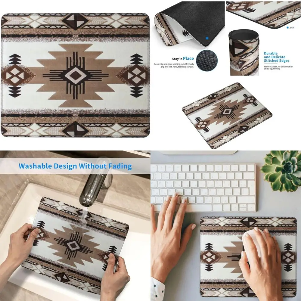 

Native American Print Gaming Mouse Pad - 7x8.6 Inches with Stitched Edge and Anti-Slip Rubber Base